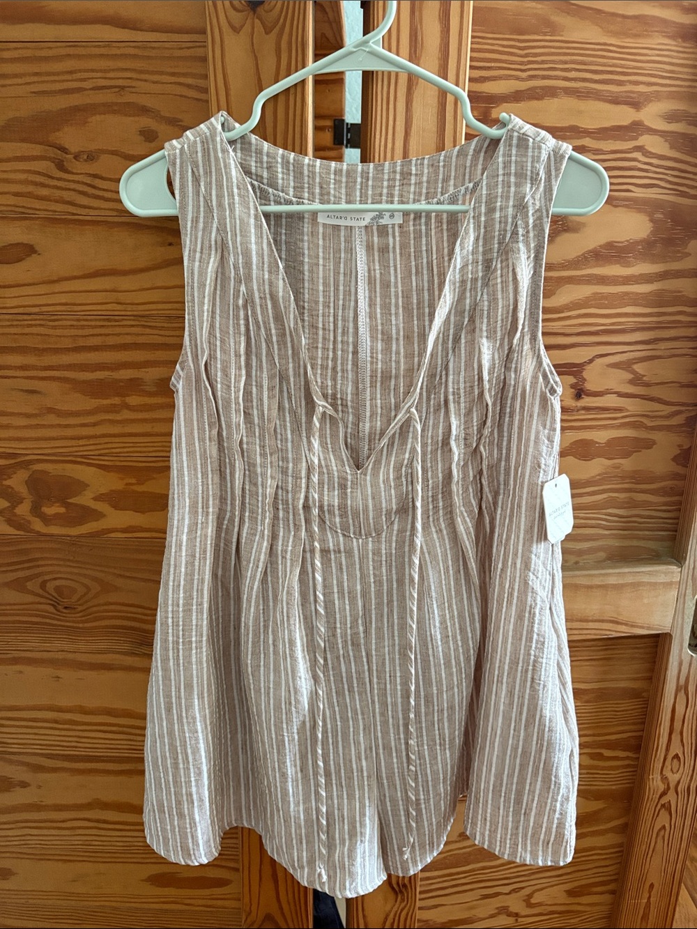 Altar'd State Taupe and White Striped Sleeveless Swim Coverup